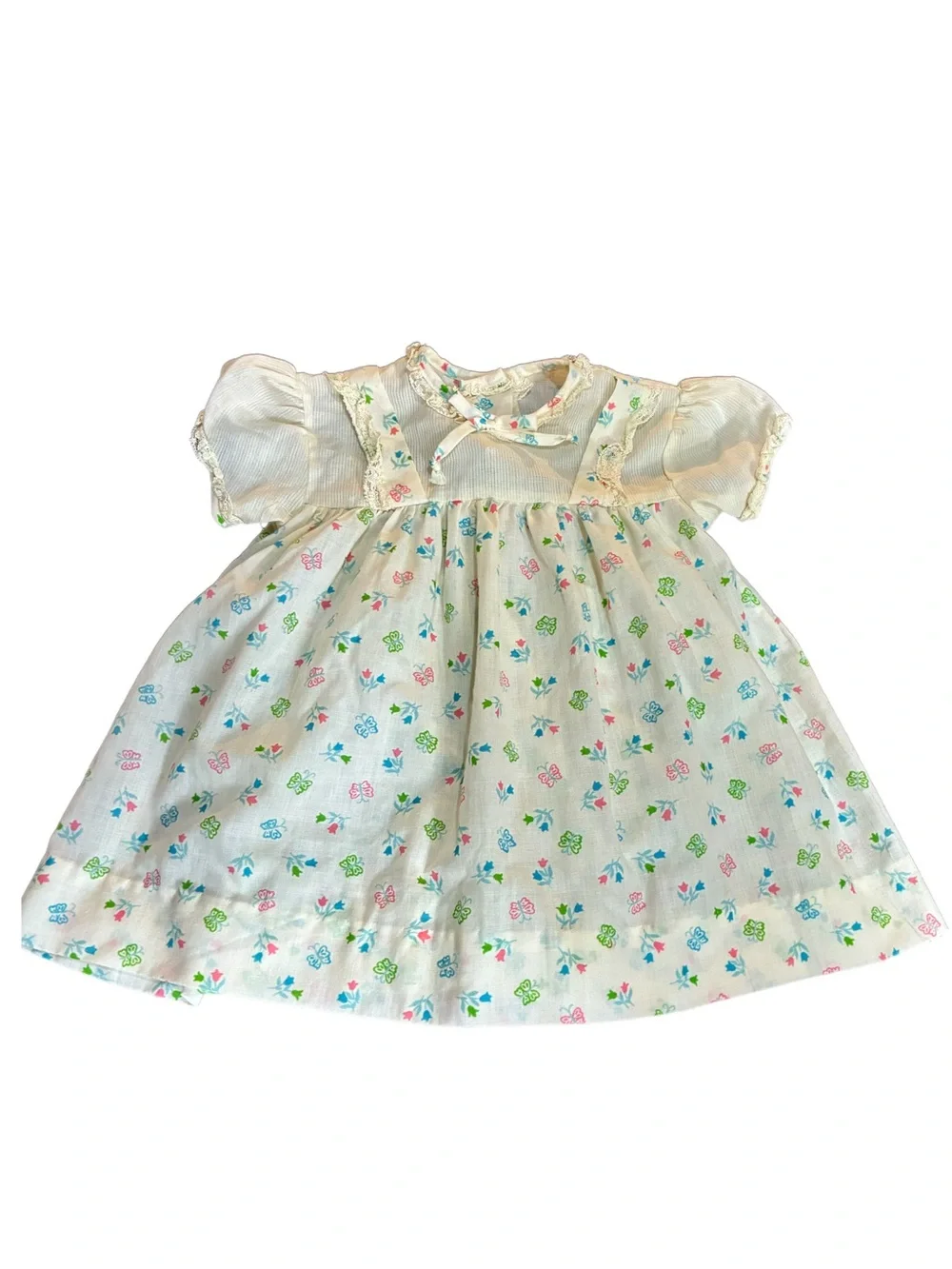 60s 70s Vintage JCPenney Toddle Time Baby Dress Floral/Butterfly Pastel 24 Month